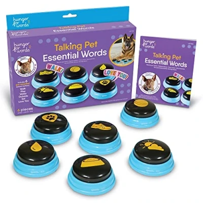 Imagen de Hunger for Words, Set de Palabras Esenciales para Mascotas Que Hablan, 6 Botones pregrabados Perros, comunicadores Perros