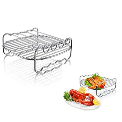 Imagen de Estante de freidora aire, multipropósito doble capa con pinchos y soporte metal resistente al calor, apto para lavavajillas, aire XL (φ17,8 cm cuadrado)