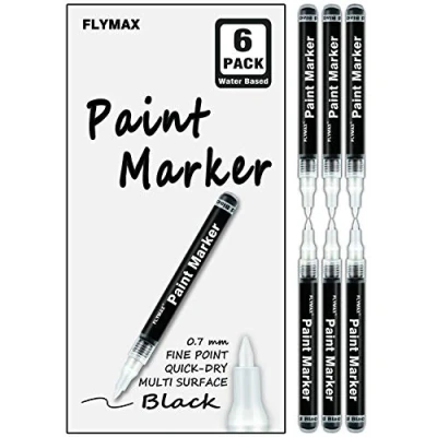Imagen de FLYMAX rotulador negro permanente punta fina 0.7mm 6 juegos acrilico marcador indeleble cristal metal plastico cuero hierro ceramic madera scrapbooking resistente agua universal
