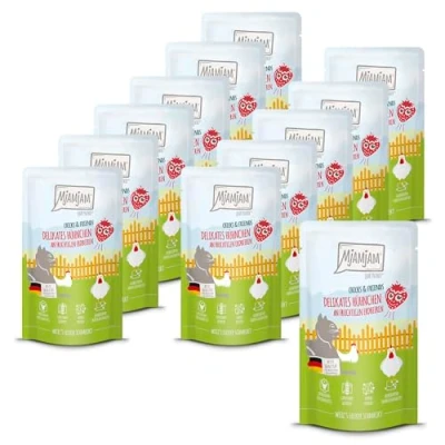 Imagen de MjAMjAM Comida húmeda Premium para Gatos Quetschie Chicks &amp; Friends Delicado Pollo con Fresas afrutadas, Pack de 12 (12 x 125g), sin Cereales