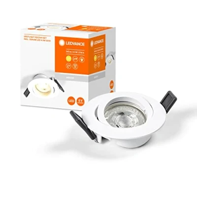 Imagen de LEDVANCE LED SPOT TWIST LOCK GU10 Ø8,85cm, foco empotrado en el techo para uso interior, 4,3W, temperatura de color 2700K, 350 lúmenes, incl. twistlock, base GU10, níquel cepillado