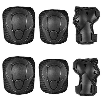 Imagen de WolinTek Conjuntos de Patinaje Infantil,Niños Protectores Set protección Muñequeras Coderas Rodilleras para Kids Skate Bicicleta Ciclismo Monopatín,6packs (Negro, M)