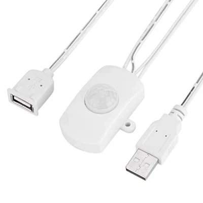 Imagen de Yunir Mini Sensor de Movimiento infrarrojo LED, 4A DC 5 24V Interruptor automático Detector PIR 120 Grados con Interfaz LED/USB(Blanco)