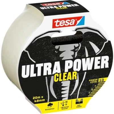 Imagen de tesa Ultra Power Clear Repairing Tape Cinta de Reparación Transparente para Reparaciones Invisibles Resistente al Clima Rasgable a Mano 20 m x 48 mm