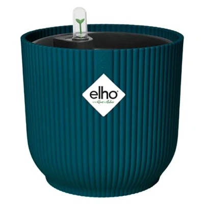 Imagen de elho Vibes Maceta redonda plegable con inserto de riego automático, 100 % plástico reciclado, macetas interior, diámetro 22 cm, color azul y oscuro