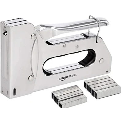 Imagen de Amazon Basics Grapadora industrial, 3 en 1, con 1000 grapas, para tapizados, reparaciones del hogar, carpintería y otros proyectos profesionales, plata
