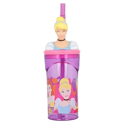 Imagen de Stor Vaso Infantil Reutilizable con Pajita y Tapa figurita 3D Capacidad de 360 ml Princesas Disney