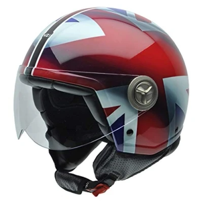 Imagen de NZI 3D Vintage II Union Jack Casco de Moto, Blanco/Azul/Rojo Detalle Bandera Británica, M