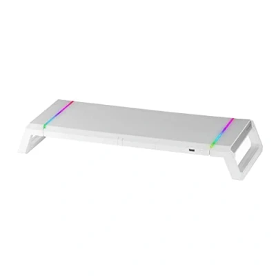 Imagen de STAND DE SOBREMESA PARA MONITORES MAS GAMING MGS ONE WIHTE AJUSTABLE A 3 TAMANOS PUERTO USB 2.0 WHITE