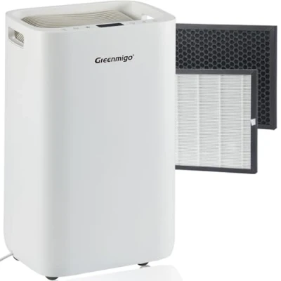 Imagen de Greenmigo Deshumidificador 20 litros/Día(ALPHA Q20),Secar la Ropa y a Purificar el Aire con Filtro HEPA Carbón Activo,Drenaje Continuo,Modo Automática,Temporizador,Elimina Humedad Condensación