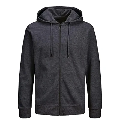 Imagen de JACK &amp; JONES Sudadera con capucha y cremallera para hombre, color liso, L