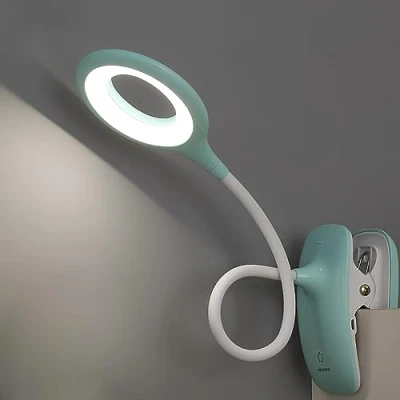 Imagen de QJUZO Lámpara de lectura LED, lámparas escritorio para niños con cuello flexible USB recargable eReaders estudiar trabajo, color azul