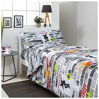 Imagen de COTTON ARTean Funda nordica Infantil/Juvenil reversibile Roll para Cama de 90 x 190/200 + 1 Almohada 50% Algodon, Poliester, Multicolor