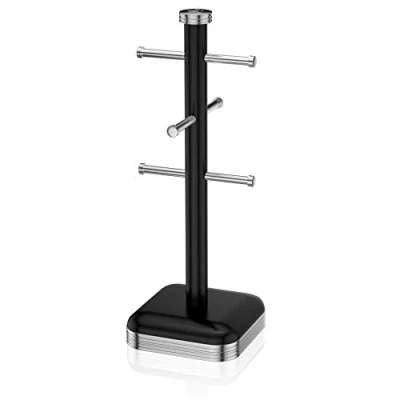 Imagen de Swan SWKA1030BN Soporte Forma de Arbol, 6 Tazas, Retro, Metal, Cromado, Libre BPA, Negro, 41 Cm