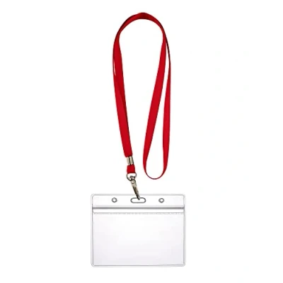 Imagen de funda para identificación con cremallera, flexible, horizontal, impermeable, tarjetas de identificación, protectora 0,80 mm, transparente + cordón 360 (rojo)
