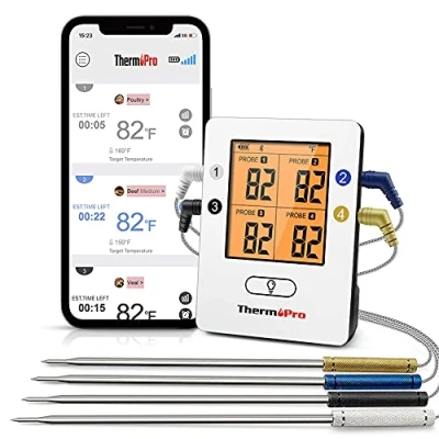 Imagen de ThermoPro TP25 Termómetro Barbacoa Inalámbrico Bluetooth con 150m de Largo Alcance Cocina Digital 4 Sondas para Parrilla Horno Ahumador Carne