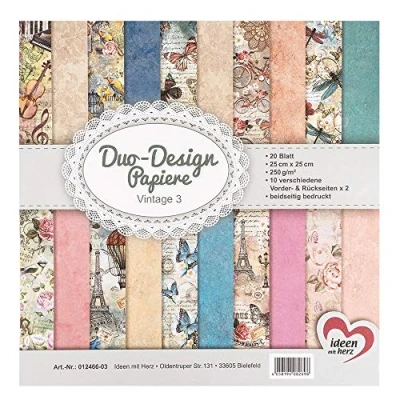 Imagen de Ideen mit Herz Papeles Duo Design bloc con 20 hojas de papel craft 25 x cm 250g/m² impreso por ambas caras diseño, motivos ideal para scrapbooking (Vintage 03)