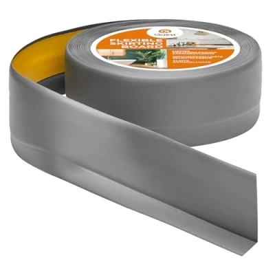 Imagen de Rodapiés Flexible Autoadhesivo 50 mm x 20 Rodapié Plegable para Cocina Baño Cinta de sellado Perfil PVC Estanco Decorativo 25 Metros Gris