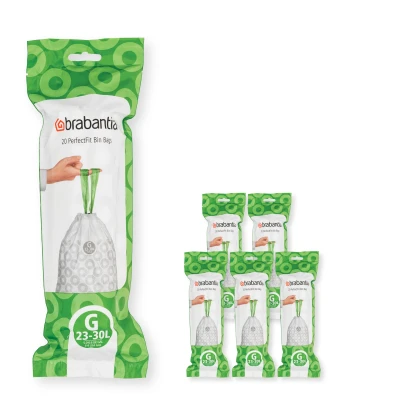 Imagen de Brabantia Bolsas de Basura PerfectFit 6 lotes, Código G, 23 30L, Resistentes con cinta cierre, 120