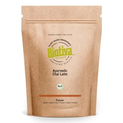 Imagen de Biotiva Chai Latte orgánico 100g bebida ayuverdica mezcla de especias canela, cardamomo, cacao, clavo, nuez moscada en polvo y pimienta negra vegano