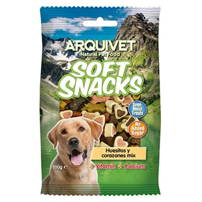 Imagen de ARQUIVET Soft Snacks Huesitos y Corazones Mix 100 gr para Perro Snacks, golosinas, chuches, premios recompensas caninas Alimento complementar su Dieta