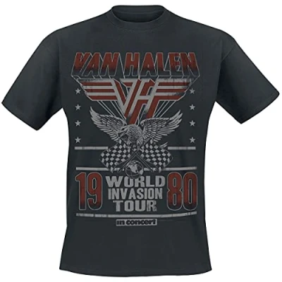 Imagen de Van Halen World Invasion Tour 1980 Hombre Camiseta Negro M, 100% algodón, Regular