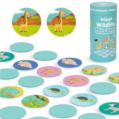 Imagen de boppi Juego de Memoria Parejas/Juego Emparejamiento para Niños Pequeños Atractivo Educativo/Montessori 3 años en adelante Vida Silvestre