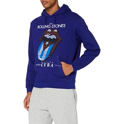 Imagen de The Rolling Stones Sudadera con capucha Havana Cuba Band Logo oficial Hombre Marino, azul, M