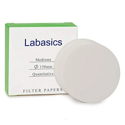 Imagen de Labasics Círculos de Papel Filtro Cuantitativo, Celulosa 150 mm Diámetro con Velocidad Filtración Media Retención Partículas 20 Micrones, Paquete 100