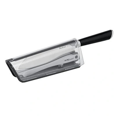 Imagen de Tefal cuchillo Santoku Ever Sharp K25790 cocina de 16,5 cm y funda afilador, hoja afilada, sistema bloqueo para uso seguro, acero inoxidable alemán, agarre cómodo