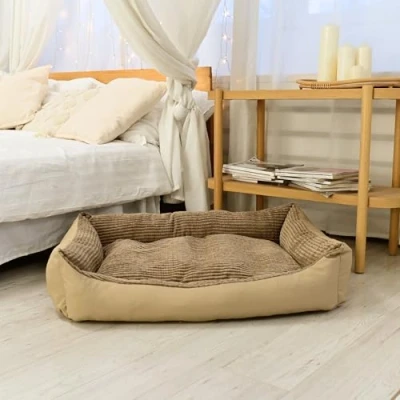Imagen de Odolplusz Cama para perros, con cojín reversible, funda extraíble y lavable, relleno de esponja poliuretano 100% agradable al tacto, 100 x 70 cm (beige)