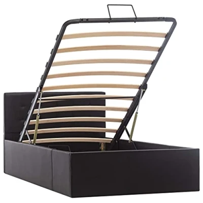 Imagen de vidaXL Cama Canapé Hidráulica Cuero Sintético Mobiliario Hogar Decoración Interior Resistente Robusta Duradera Práctica Cómoda Útil Negro 90x200cm