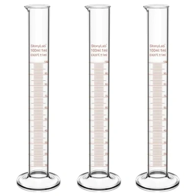 Imagen de stonylab Cilindro de Medición Graduado, Paquete 3 100 ml Graduado Vidrio Borosilicato Pared Gruesa Cristalería Laboratorio