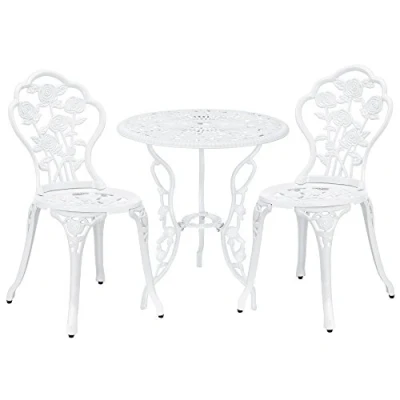 Imagen de casa.pro Set Bistro Aluminio Fundido Mesa + 2 sillas Blanco Look Antiguo Muebles para jardín, terraza, balcón