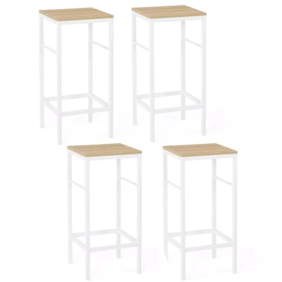 Imagen de IDMarket Juego de 4 taburetes bar Detroit Design Industrial Madera y metal blanco