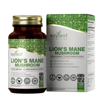 Imagen de Ezyleaf Melena de Leon 1000mg por Cápsula Complejo Hongos Lions Mane Alta Potencia 120 Cápsulas Veganas León Sin OGM, Gluten, Lácteos ni Alérgenos Hecho en el RU