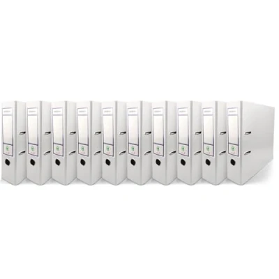 Imagen de Netuno 10x Ekobox archivadores color blanco 2 anillas 8 cm A4 organizador ancho de cartón para oficina estanterías carpetas escritorio despacho