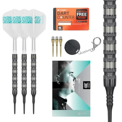 Imagen de Target Darts Rob Cross 95K Soft Tip 95% tungsteno, 18G Juego de Dardos Voltage Player Edition con Puntas píxeles, vuelos K Flex, electrónicos Punta Blanda
