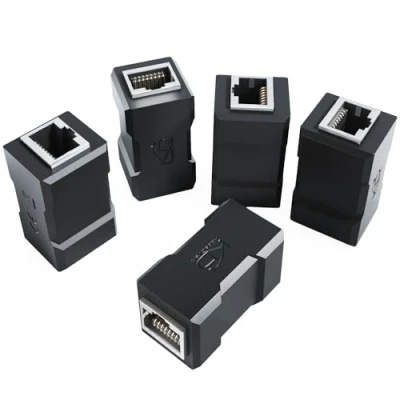 Imagen de KabelDirekt 5x acoplamiento LAN conector de red y acoplador Ethernet (dos enchufes RJ45, conecta extiende cables conexión fácilmente, CAT 6A hasta 10 Gbit/s, negro)