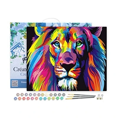 Imagen de Figured&#039;Art Pintar por Numeros Adultos con marco León Pop Art Manualidades pintura acrilica Kit Cuadro DIY completo 40x50cm bastidor montado