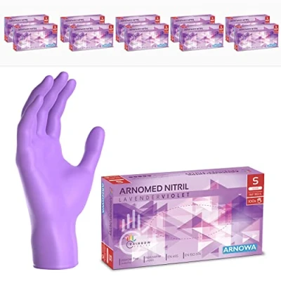 Imagen de ARNOMED guantes nitrilo talla S, violeta, de nitrilo, 1000 unidades (10 cajas), desechables sin polvo, goma látex, en tallas XS, M, L y XL