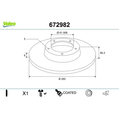 Imagen de VALEO Disco de freno RENAULT: Megane 4, IV Sedán, 4 Eje trasero 260mm 8mm 5Taladro(s) macizo revestido 672982 432000185R,432006609R