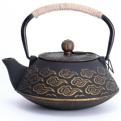 Imagen de MILVBUSISS Tetera de Hierro Fundido, Japonesa con Infusor para Hojas Sueltas, Hervidor Té 800ml Recubierto Interior Esmaltado, Patrón Nubes, Negro