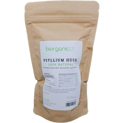Imagen de Biorganic psyllium Husk 100% natural, Gránulo, 200g. Cáscaras de indio, rico en fibra y vegano. Saciante. Mejora el tracto intestinal. Marca española.