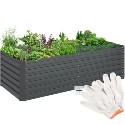 Imagen de TecTake® arriate Rectangular sin Base, Acero Resistente a la Intemperie, huerto Urbano, jardineras Exterior, Usar con Tierra para Plantas, Incluye Guantes 80 x 200 56 cm Gris Oscuro