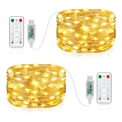 Imagen de Vacoulery 2 Piezas Guirnalda Luces USB, 10M 100 LED de Cadena 8 Modos con Mando Timer Impermeable Para Habitacion Interior Bodas Fiesta Navidad