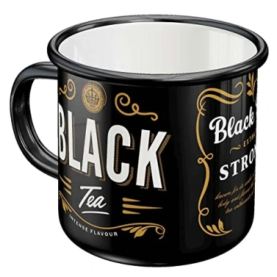 Imagen de Nostalgic Art Taza esmaltada retro, Black Tea Idea de regalo para cocina, Copa camping, divertido diseño vintage con frase, 360 ml