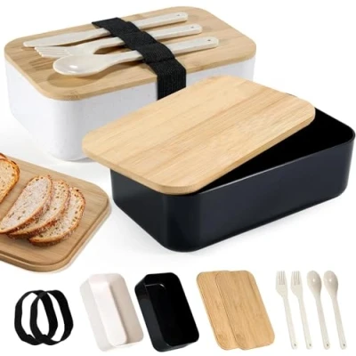 Imagen de Fiambreras Bento,2PCS 1000Ml Bento Box Fiambrera Infantil y Adultos con 3 Cubiertos,Lunch Sin BPA apta para Lavavajillas,Para Microondas