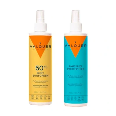 Imagen de Valquer Pack Solar: Protector solar Corporal SPF 50 + Capilar. Protección integral. Hidratación y nutrición 300 ml * 2 uds