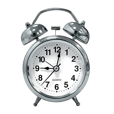 Imagen de PHOEWON reloj despertador retro silencioso de doble campana, sin tictac, noche, funciona con pilas, viaje luz nocturna, alarma fuerte